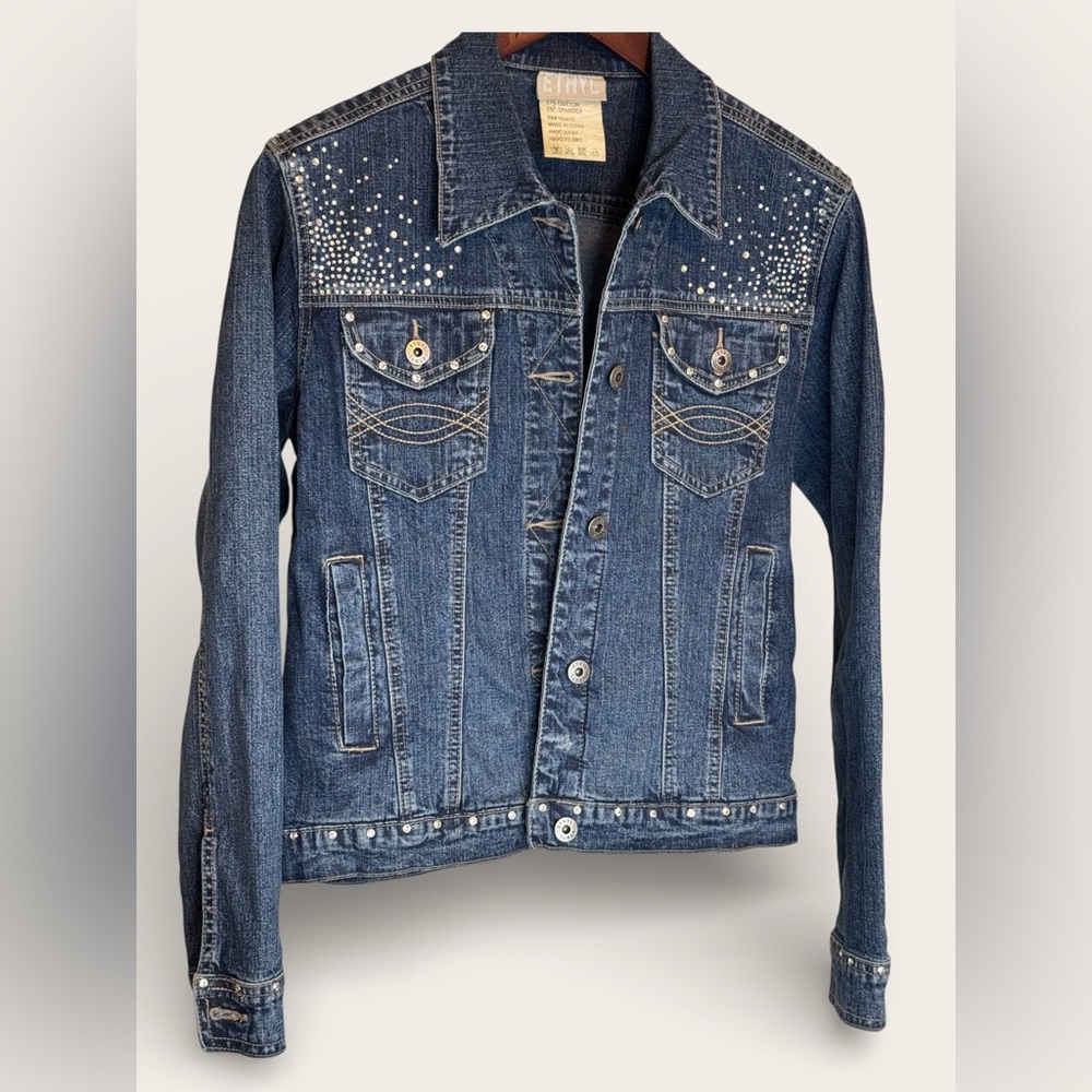 90s ETHYL Embellished Dark Blue Denim Jacket with Stud Detailing MINT 🌱
